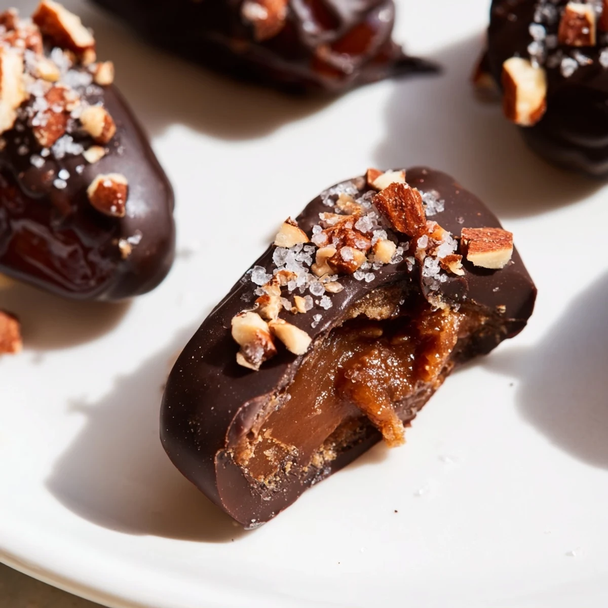 Schokouberzogene Datteln mit Mandelbutter
