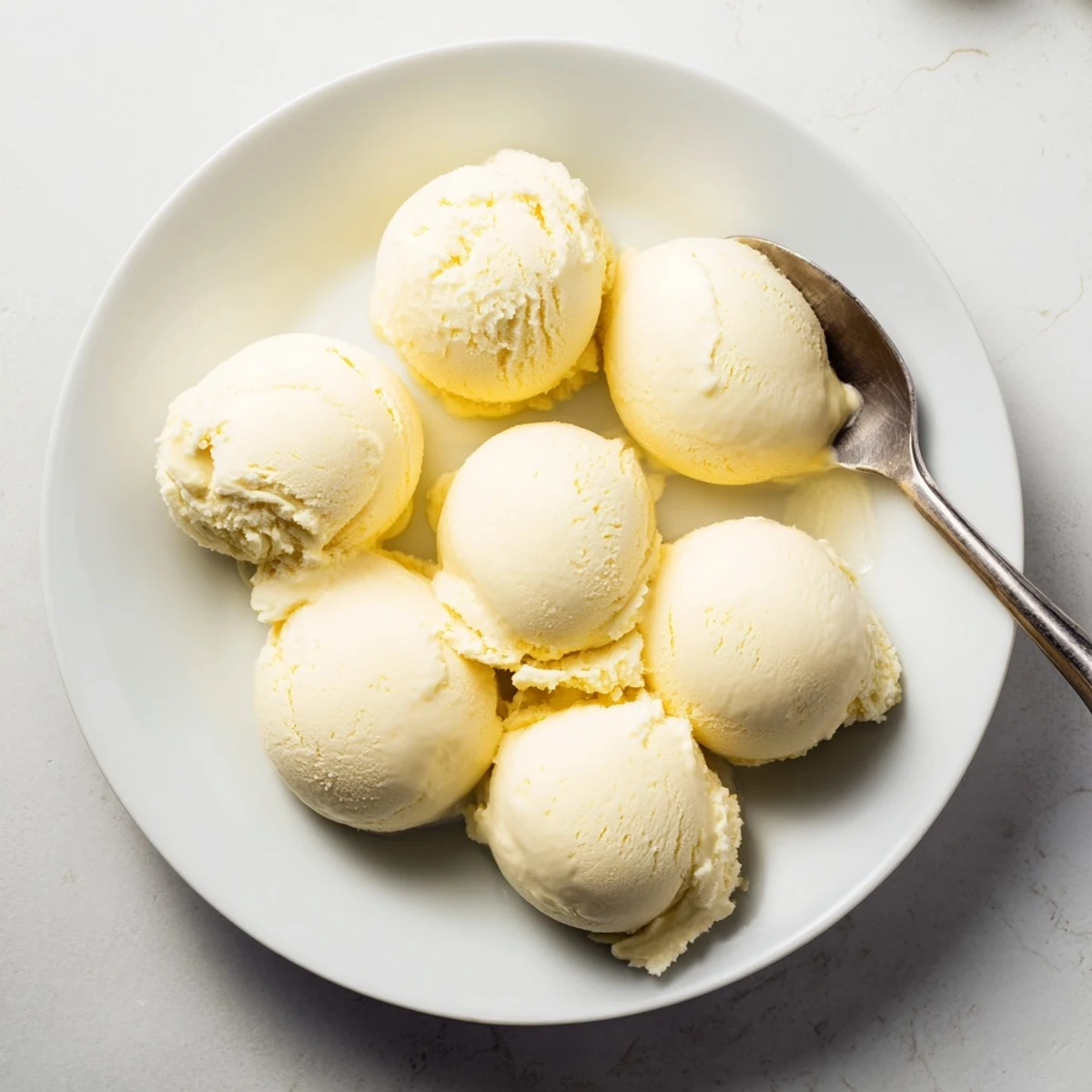 Hausgemachtes Creamy Treat Ice Cream strahlt in cremigem Vanille-Eleganzglanz auf dem Tisch.  