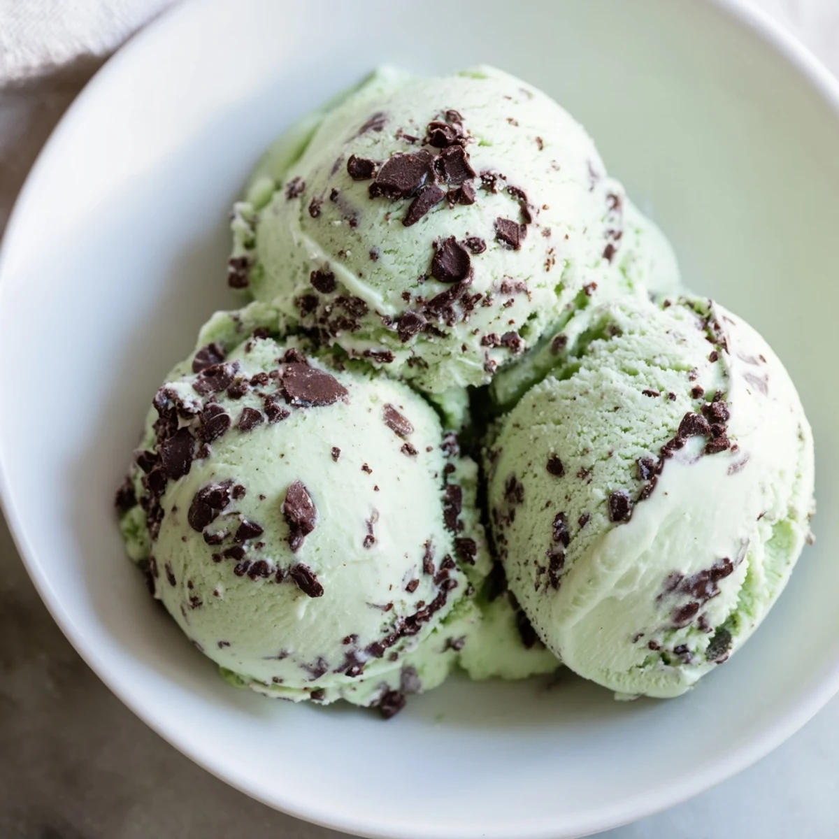 Creamy St. Patricks Day Mint Chocolate Chip Ice Cream being scooped from a container, ready to serve.