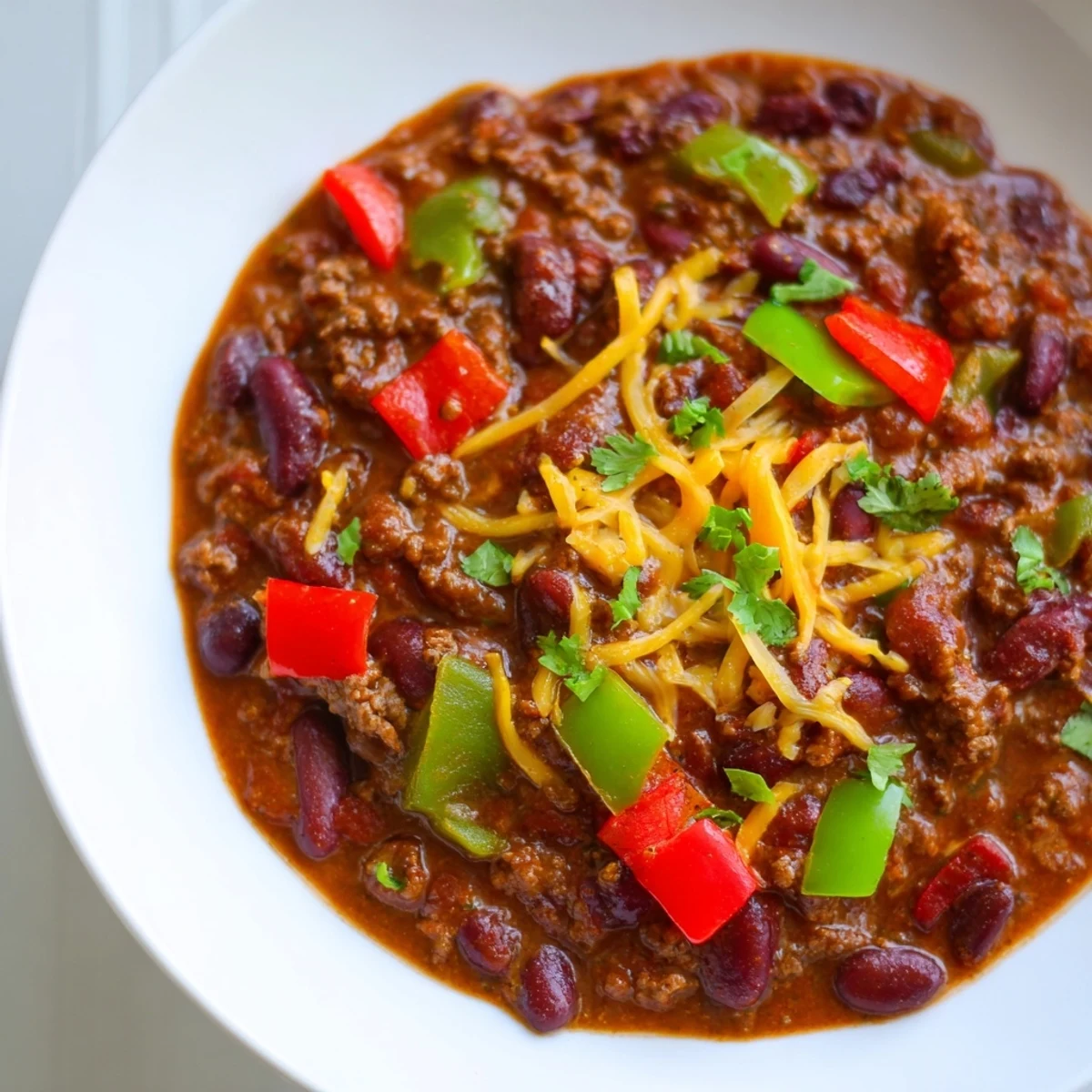 Beef and Bean Chili with Cornbread: kräftige Chili aus Rindfleisch und Bohnen würzig geröstet, serviert mit weichem Maisbrot, ideal mit Käse und frischer Korianderkrone für US-Supper-Partys.
