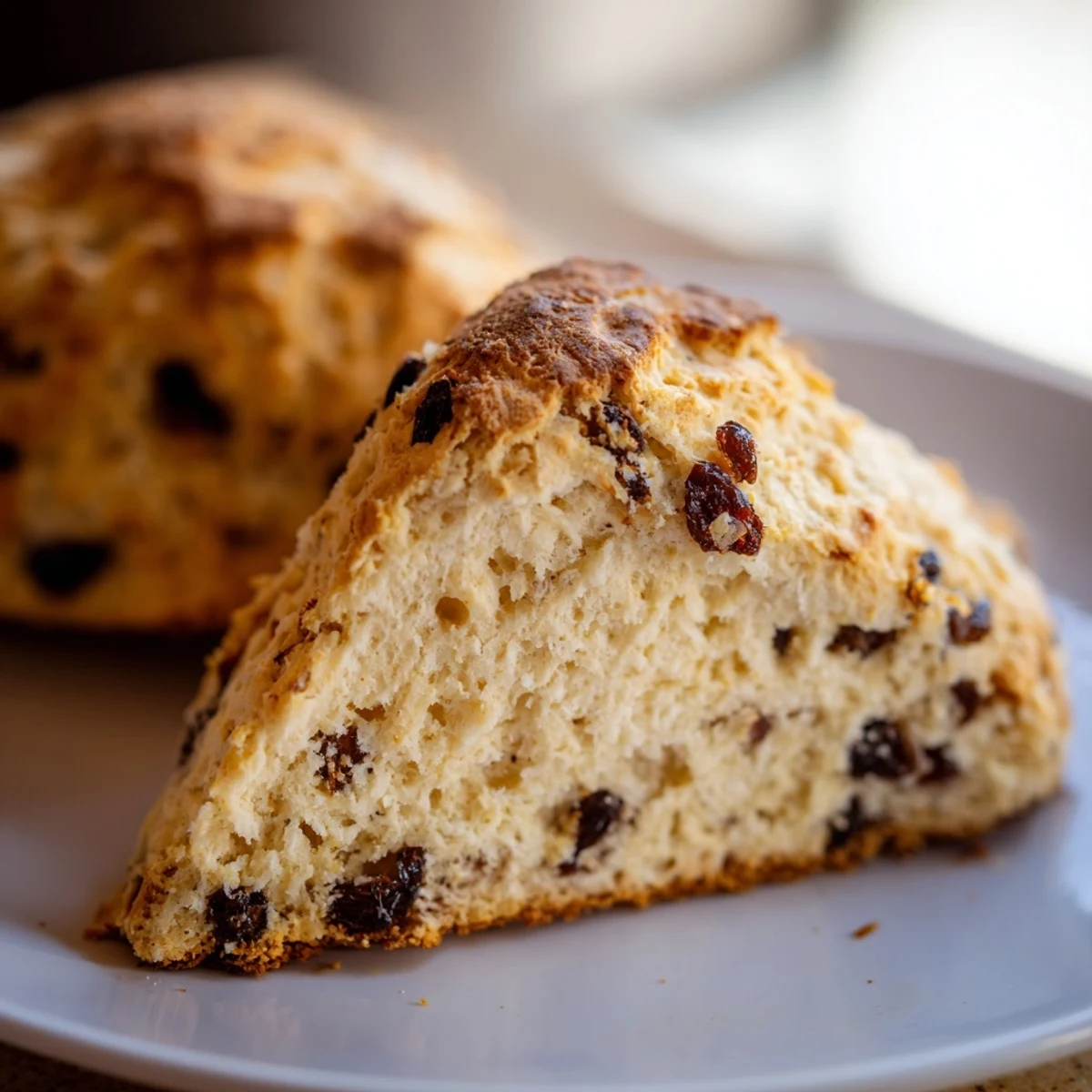 Freshly baked Irish Soda Bread Scones brushed with buttermilk, served warm with butter and jam.
