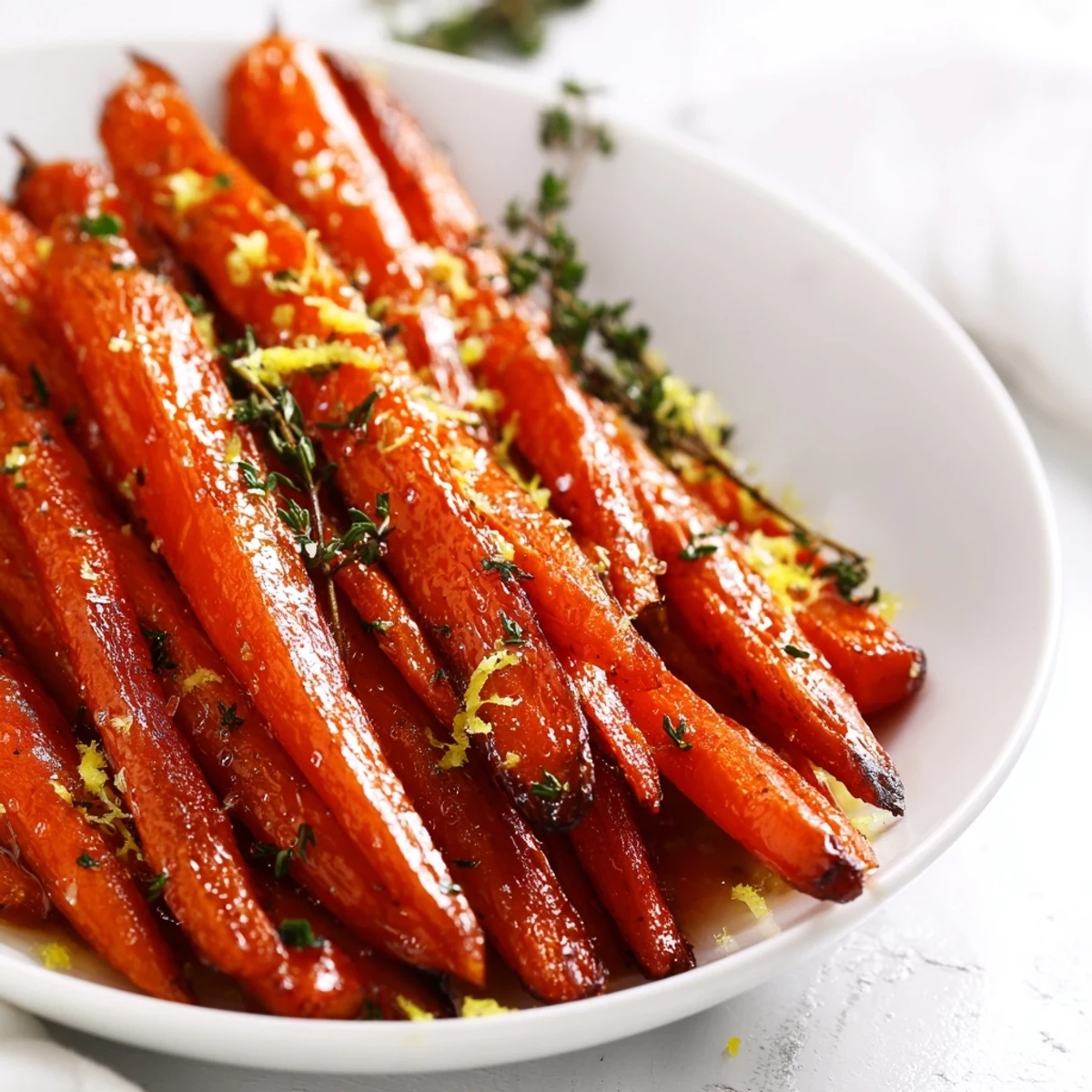 Goldbraune Karotten aus dem Ofen mit honigsüßer Würze und würzigem Thymian