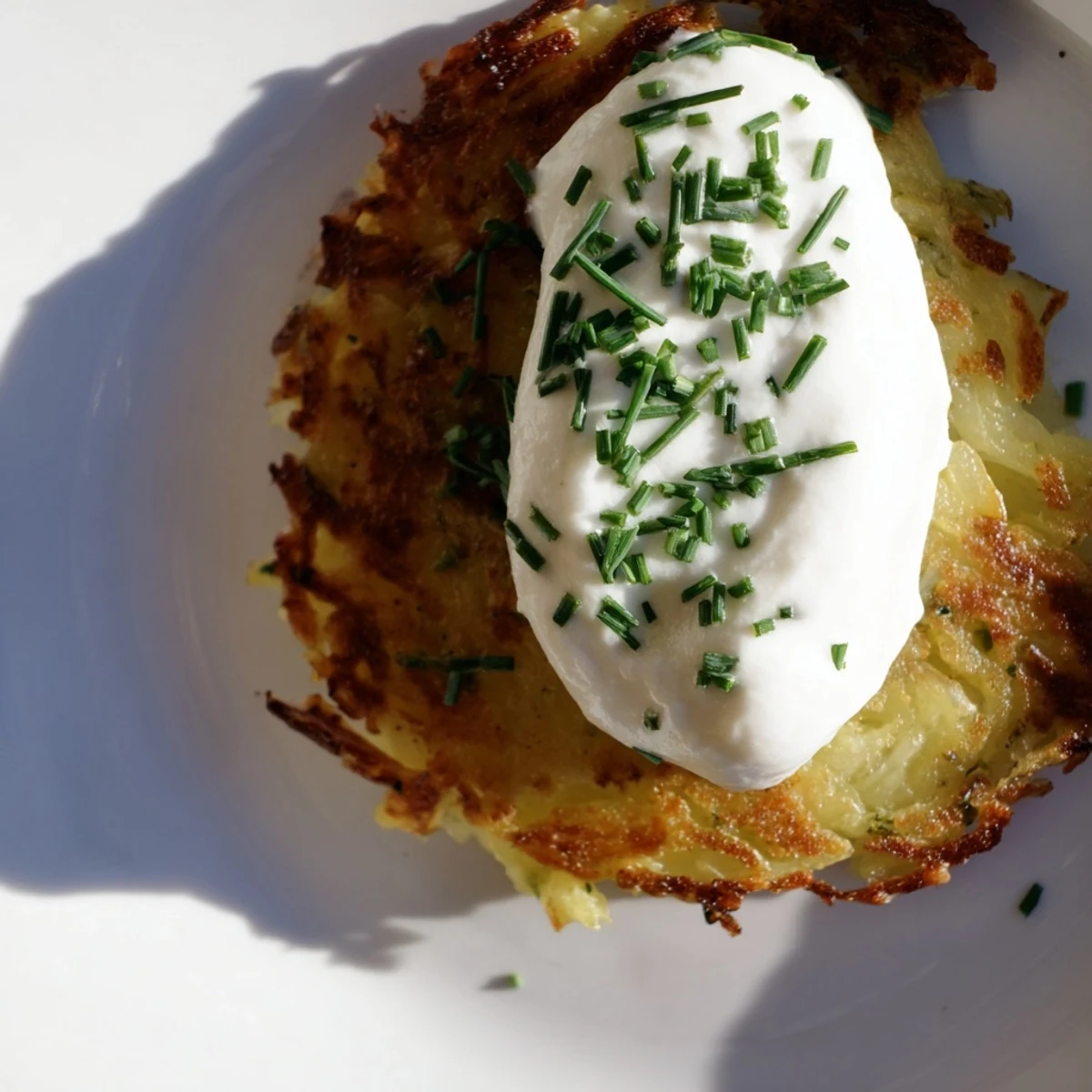 Rustic Irish Boxty with Sour Cream frying in a skillet, showing crisp edges and tender potato centers.