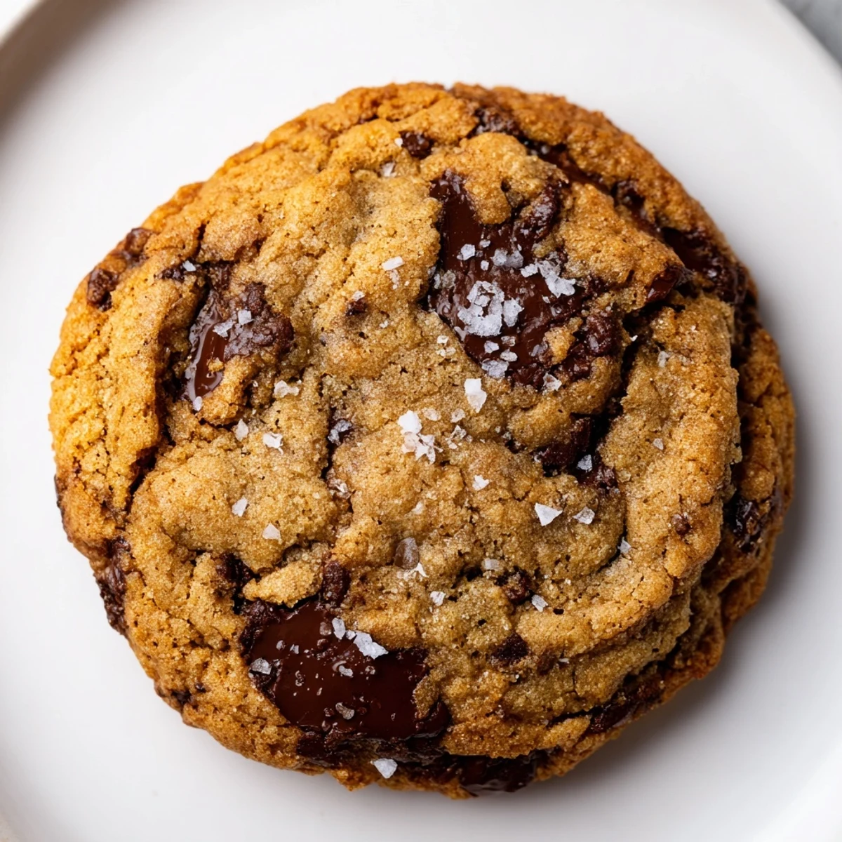 Freshly baked, chewy Chocolate Chip Cookies with Sea Salt on a baking sheet, ready to enjoy with coffee.
