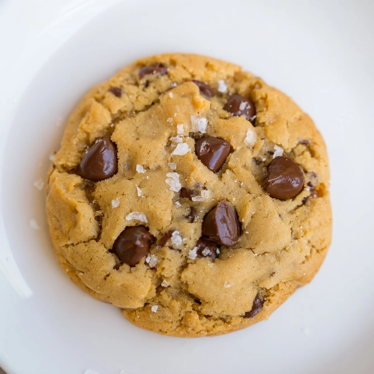 Goldbraune Chocolate Chip Cookies with Sea Salt mit schimmernden Schokostücken für amerikanischen Dessert-Genuss.