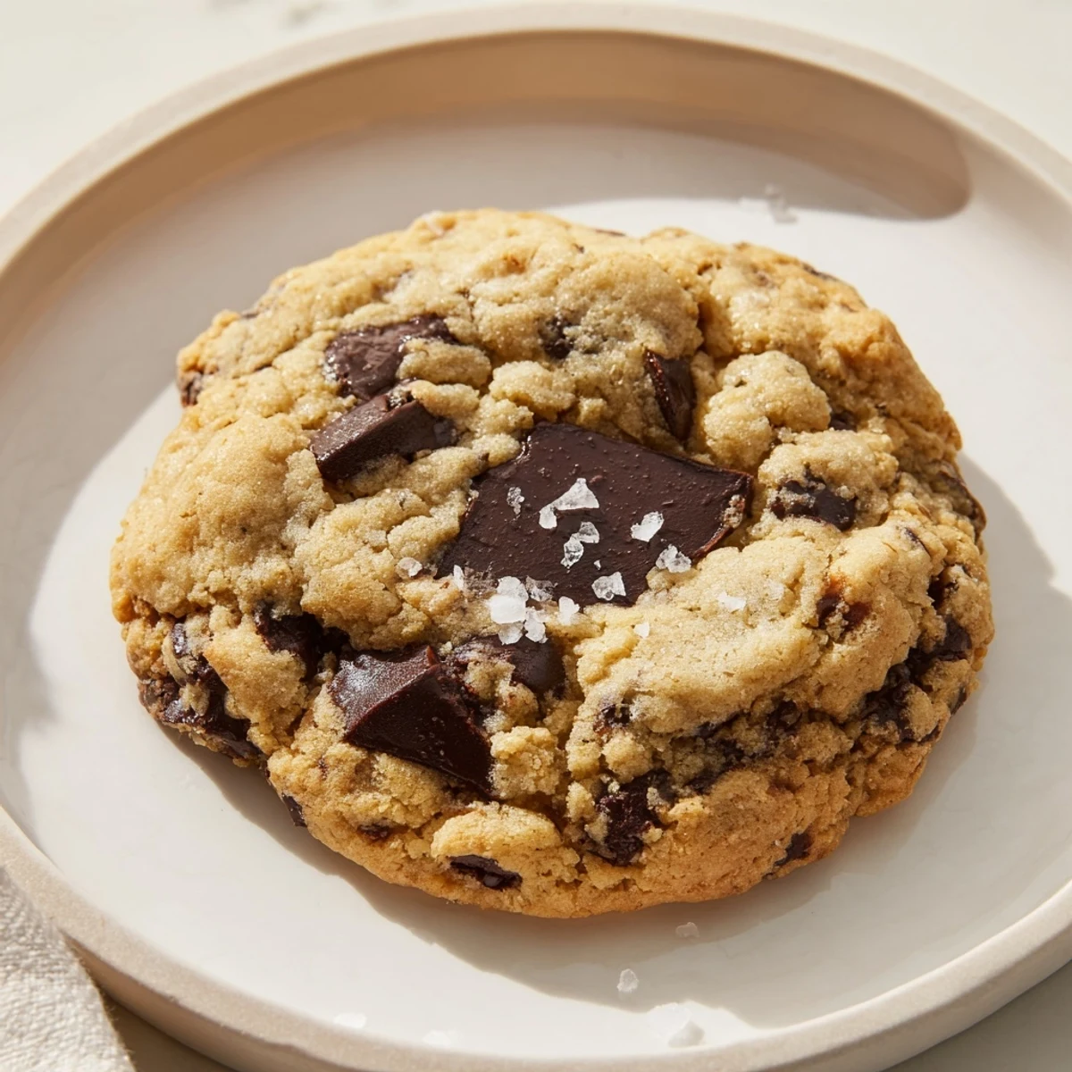 Lecker Chocolate Chip Cookies with Sea Salt mit zentrem, weichem Innerem auf kühlem Kuchengitter.
