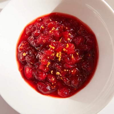 Sweet and tart Cranberry Jam glistening in a jar, perfect for Thanksgiving or a festive treat.